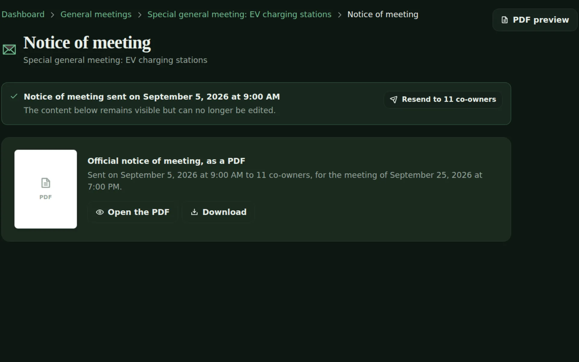 Building the agenda and sending the notice of meeting.