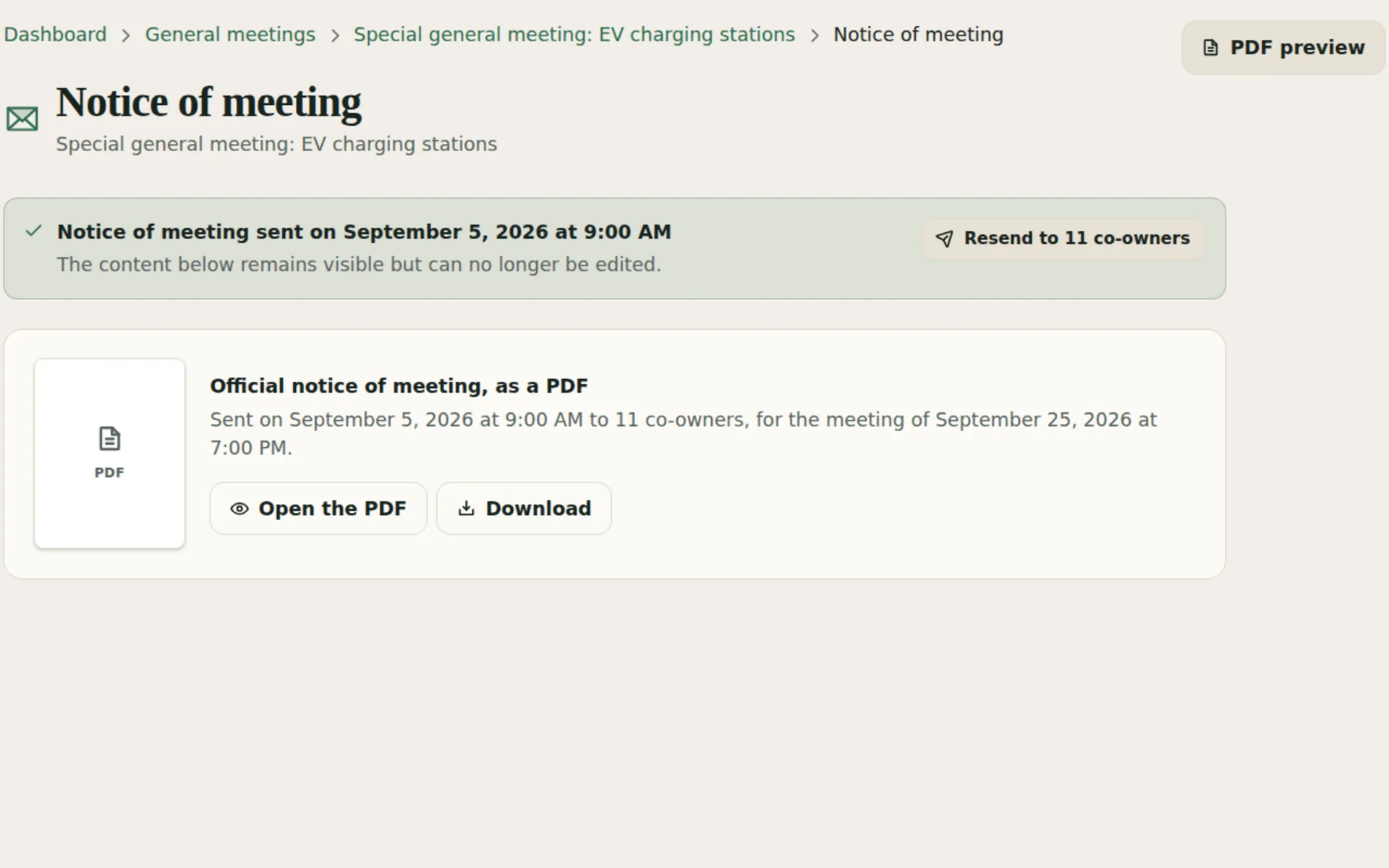 Building the agenda and sending the notice of meeting.