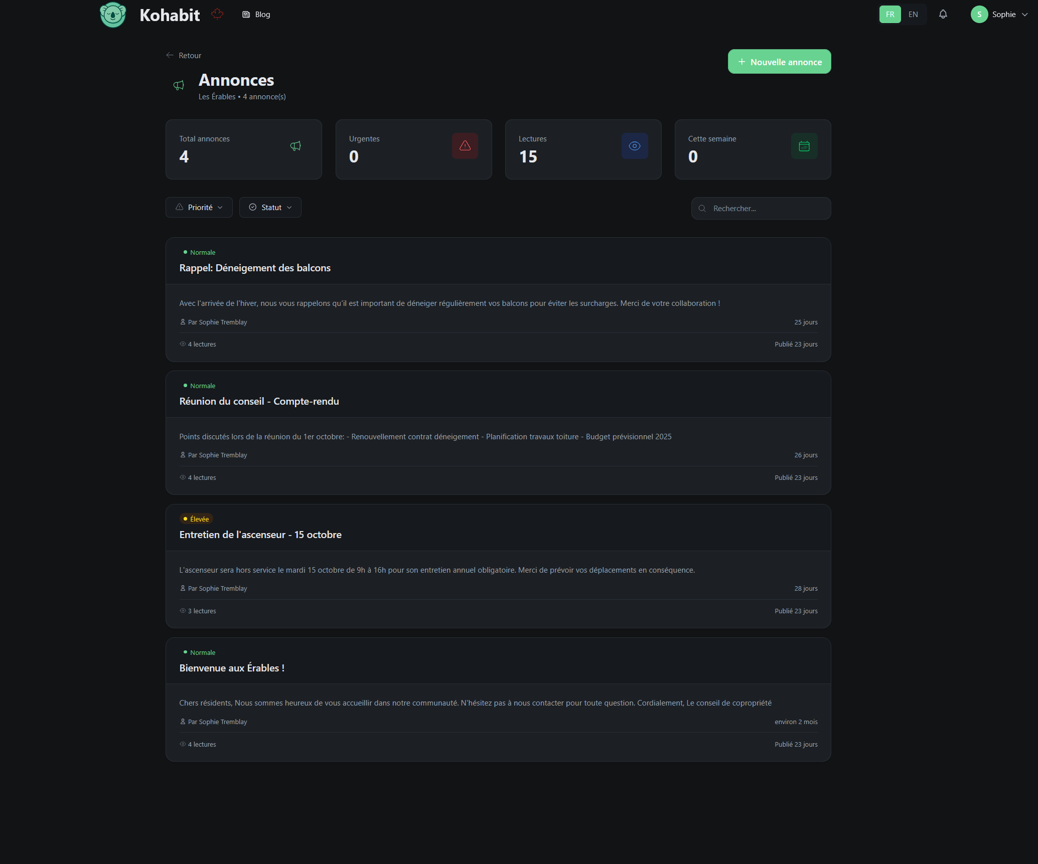 Kohabit announcements module
