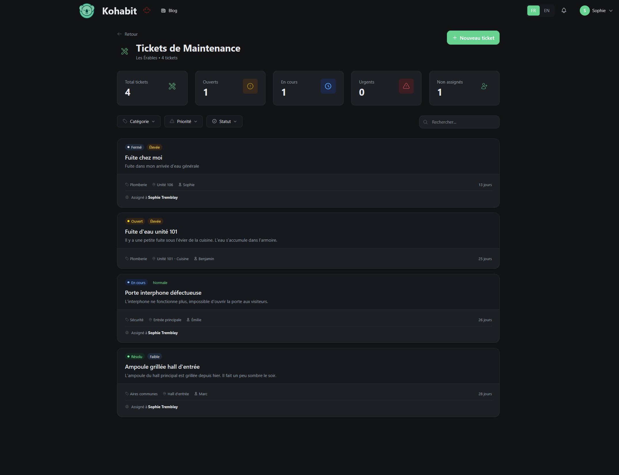 Kohabit maintenance tickets
