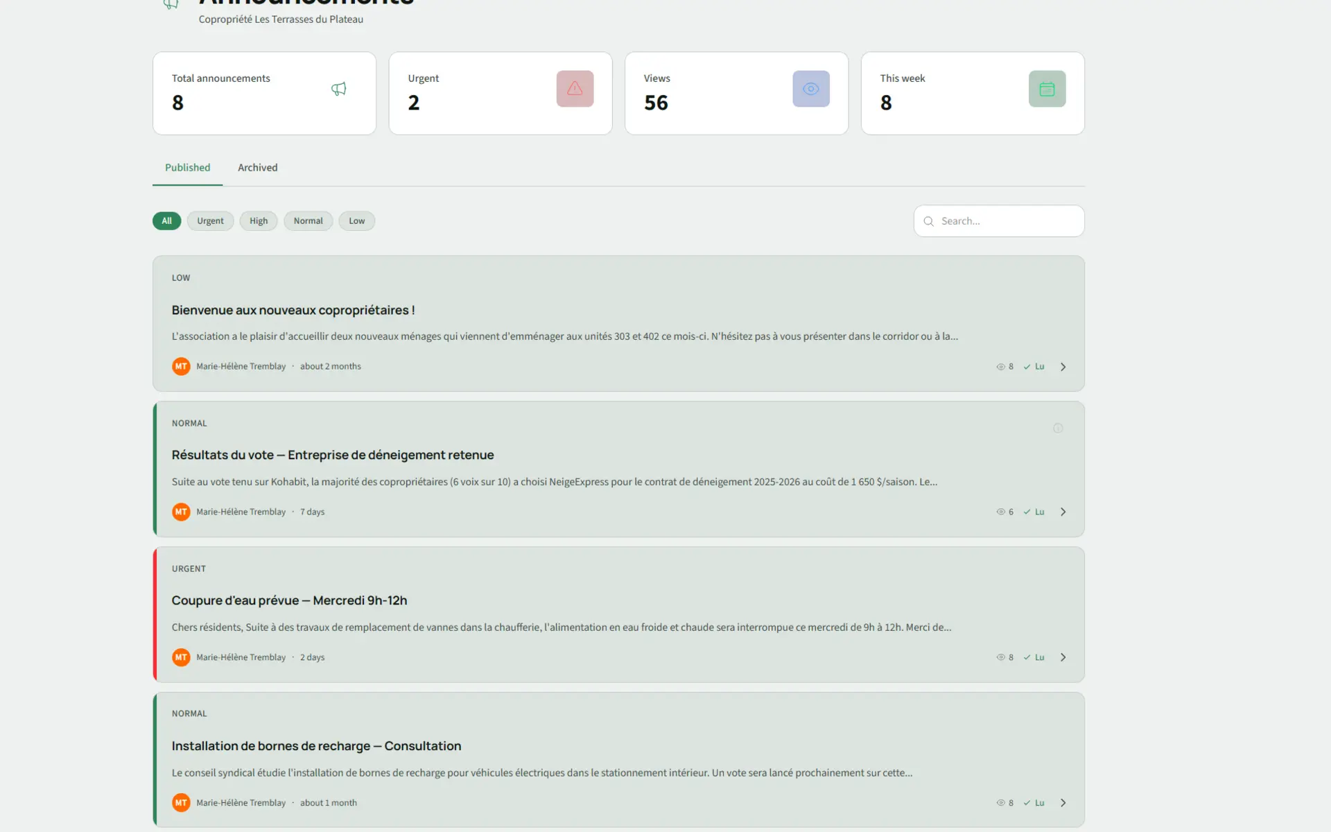 Kohabit announcements module