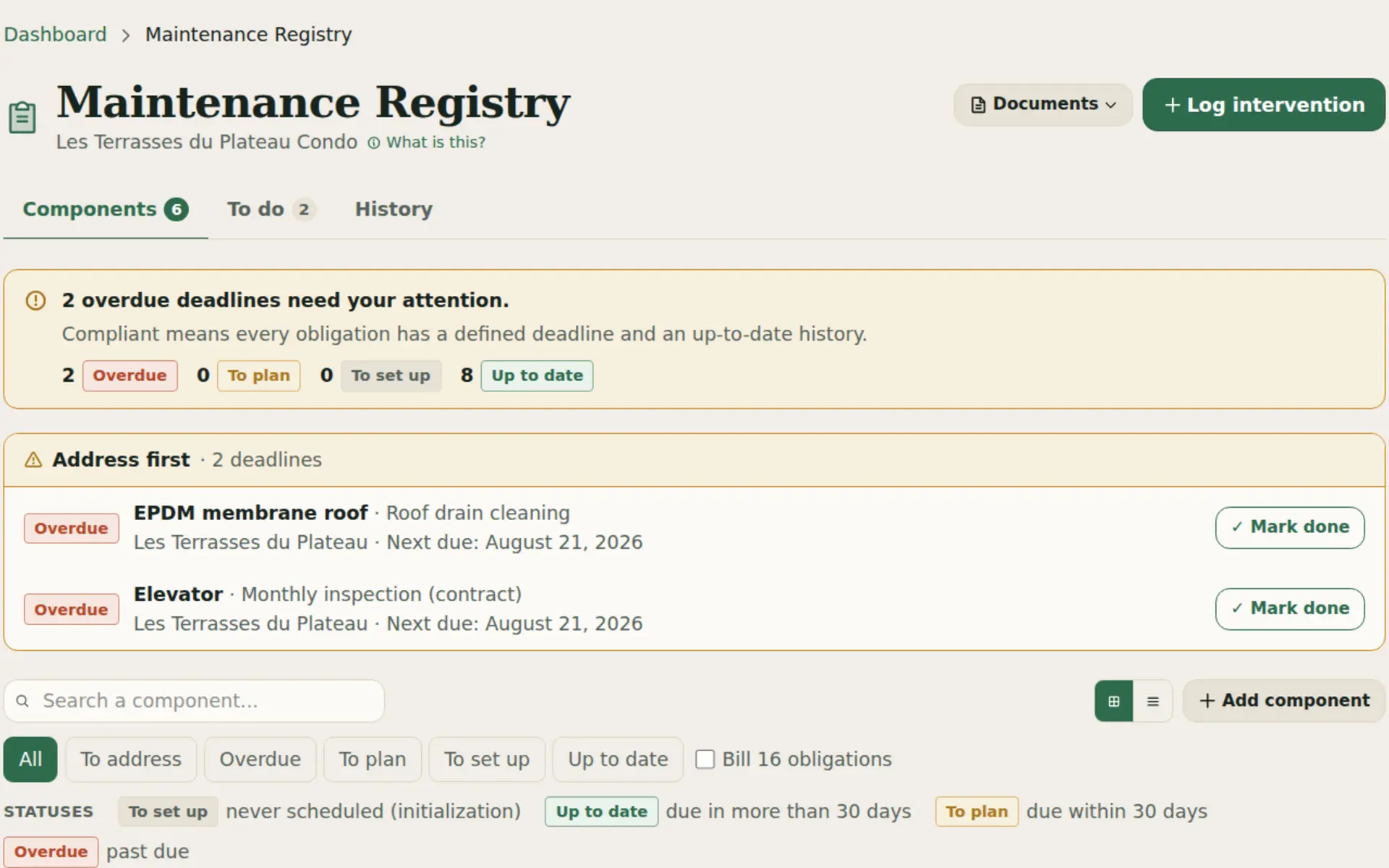 Kohabit maintenance log, Bill 16 compliance