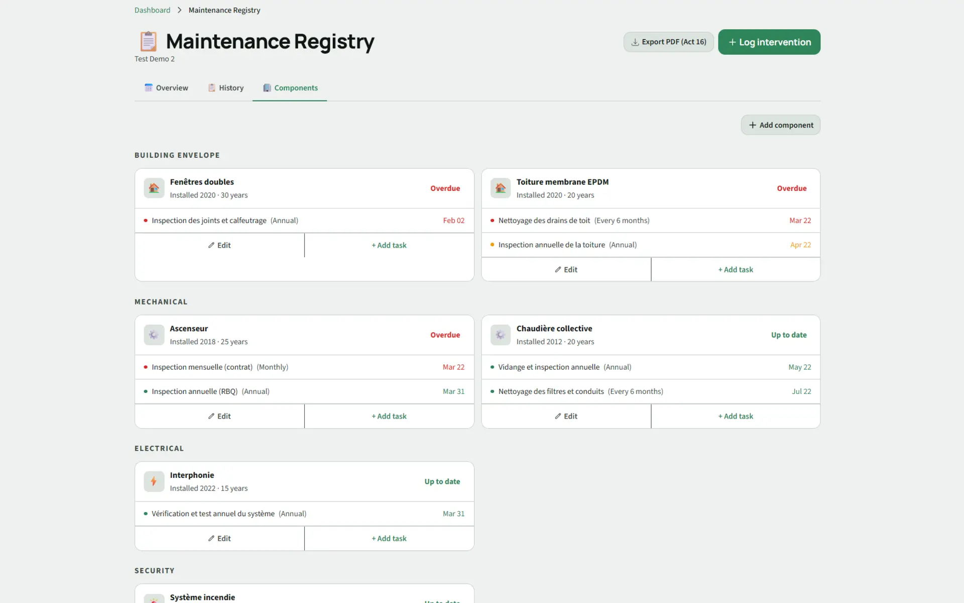 Kohabit maintenance log, Bill 16 compliance