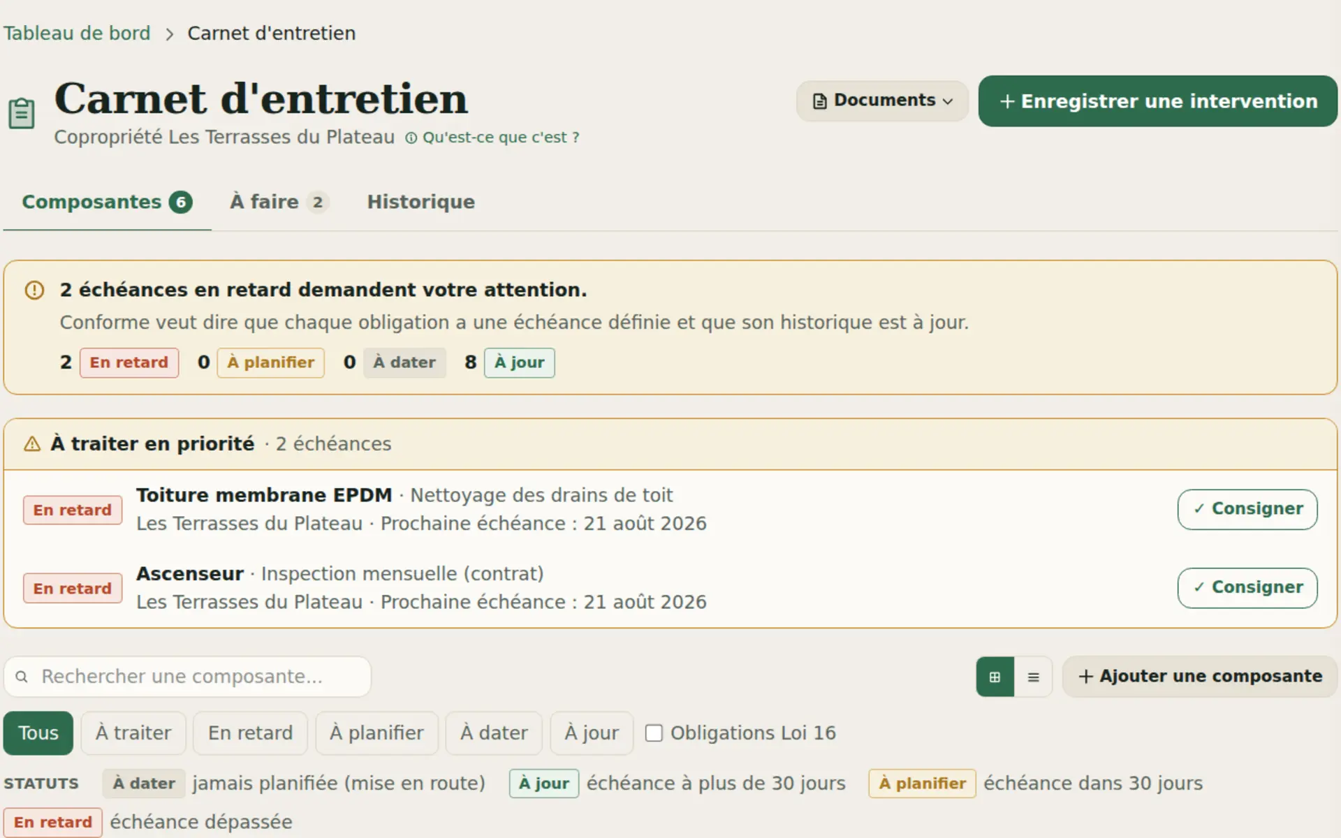 Carnet d'entretien Kohabit, conformité Loi 16