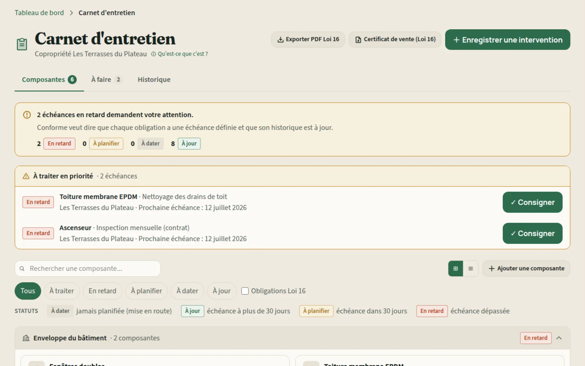 Carnet d'entretien Kohabit, conformité Loi 16
